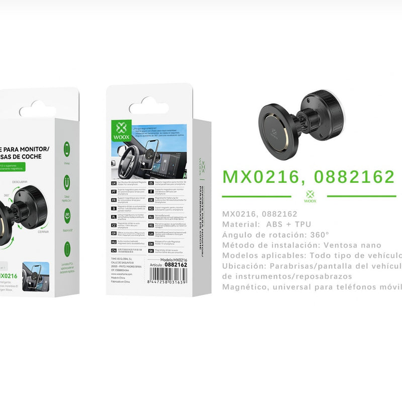 Soporte Magnetico Universal de movil para pantalla y parabrisa de coche, Giro 360 Negro - MX0216 NE