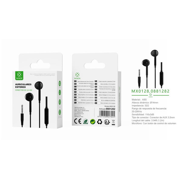 Auriculares con cable de 3,5 mm con micr ¨®fono, 1,2 m, color negro - MX0128 NE