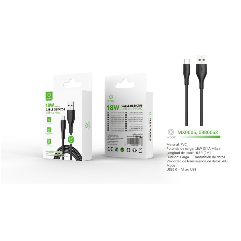 Cabo de dados USB para Micro 18W 2m - Preto - MX0005 NE