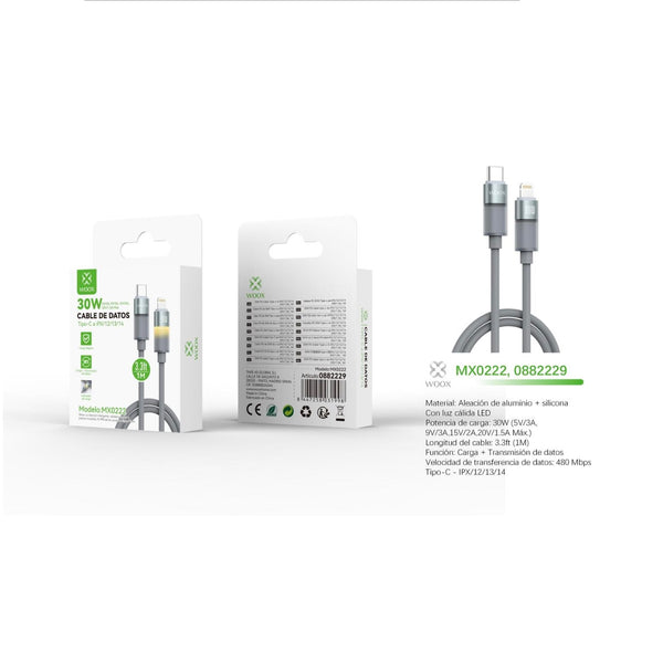 Cable de Dados MX0222 Tipo C a Lightning 30W 1m - MX0222