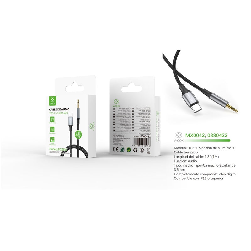 Cable de audio de 3,5 mm auxiliar a tipo C, 1 m,negro - MX0042