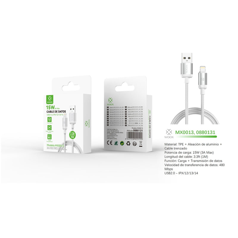 Cable de datos USB a Lightning 15W 1m - blanco - MX0013 BL