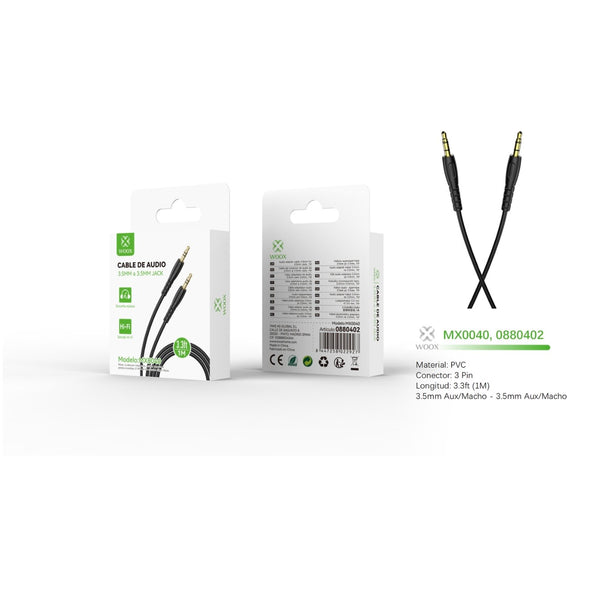 Cable de Audio 3.5mm Aux a 3.5mm Aux 1m-Negro - MX0040 NE