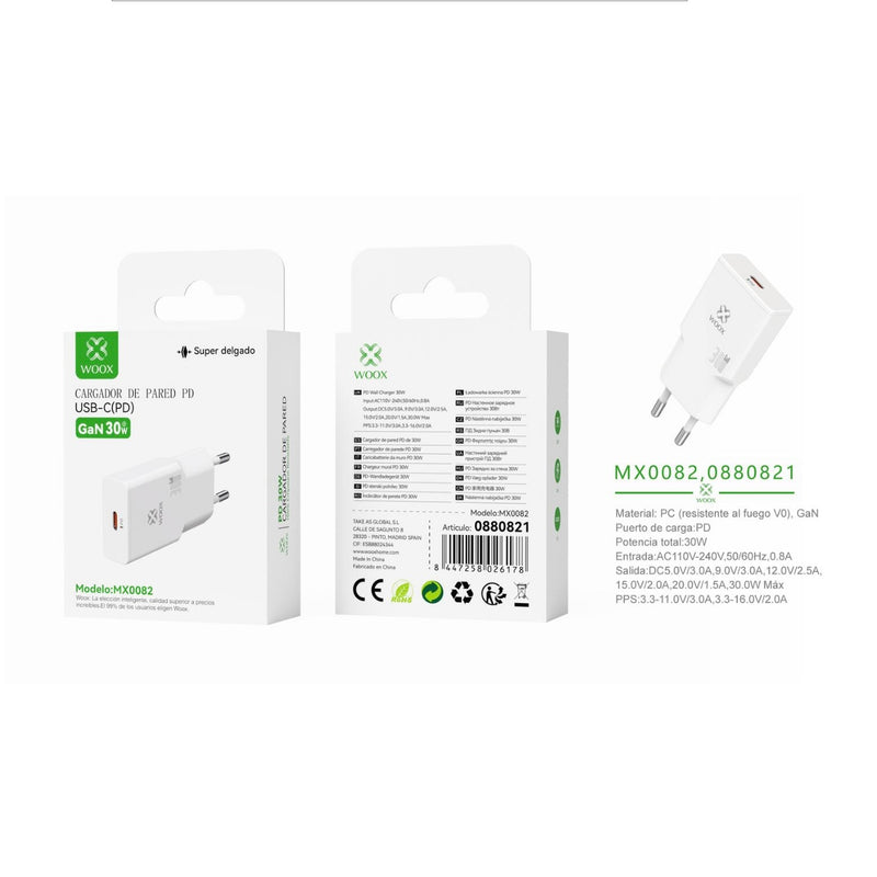 Cargador de pared UE ¨2nico PD GaN 30 W sin cable - blanco - MX0082 BL