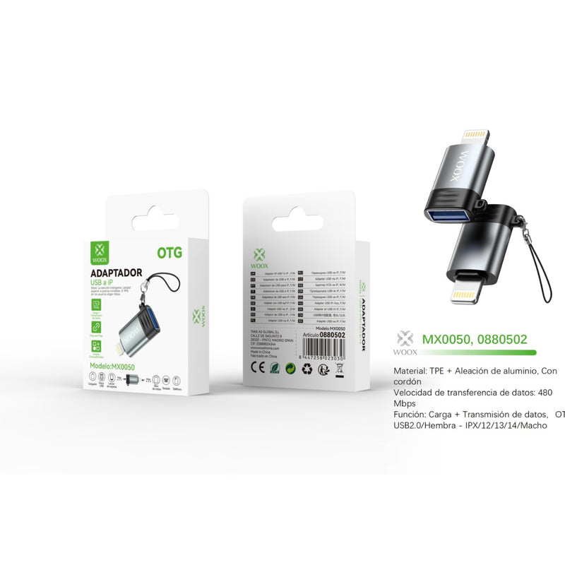 Adaptador USB/F a Lightning/M OTG - negro - MX0050