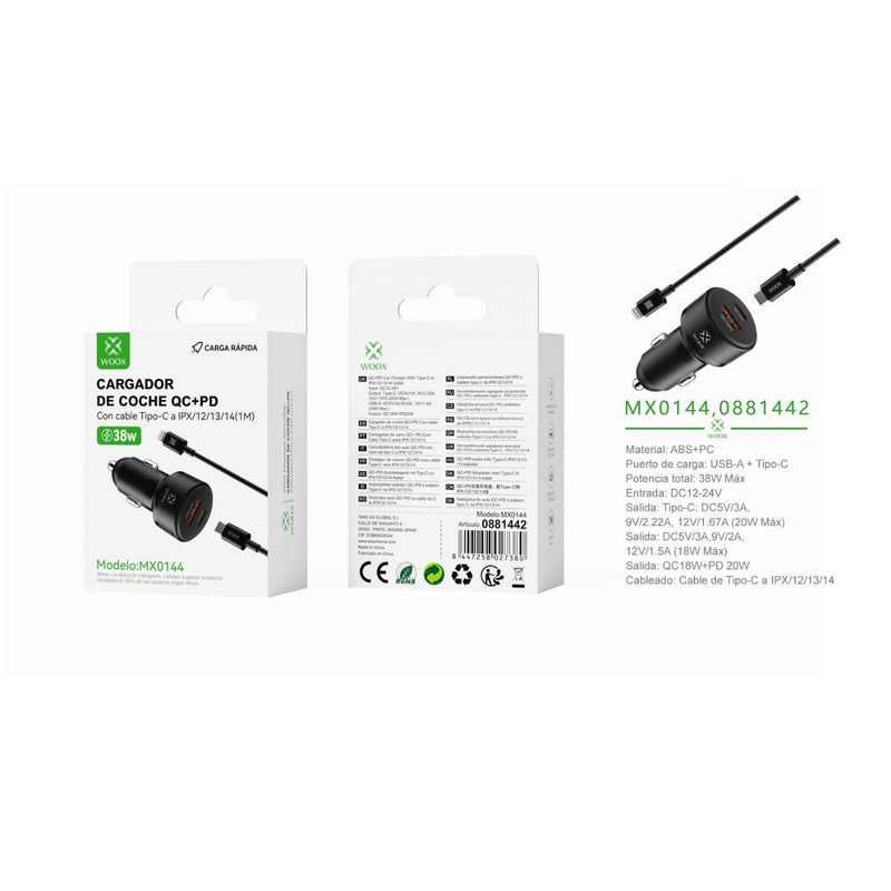 Cargador de coche PD+QC QC18W+PD20W con cable C-Lightning (negro) - MX0144 NE