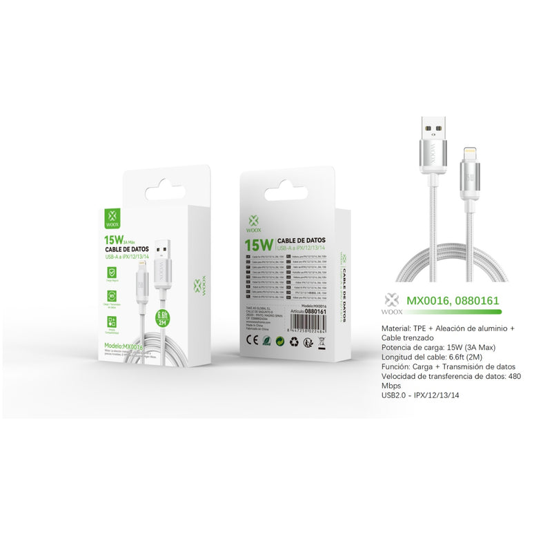 Cable de datos USB a Lightning 15W 2m - blanco - MX0016 BL