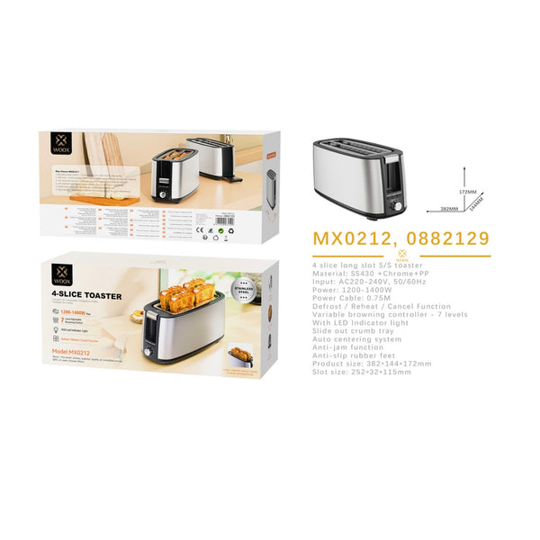 Maquina para hacer pan 1200-1400W 4 rebanadas pistola de ranura larga - MX0212